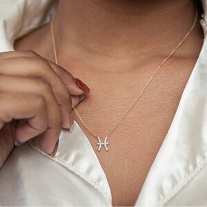 Pisces Zodiac Necklace Gold Tone Crystal Pendant 18”-20” Adjustable Astrology